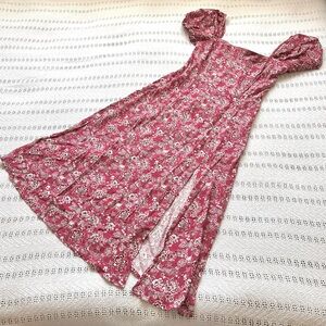 Pink Floral Puff Sleeve midi Dress